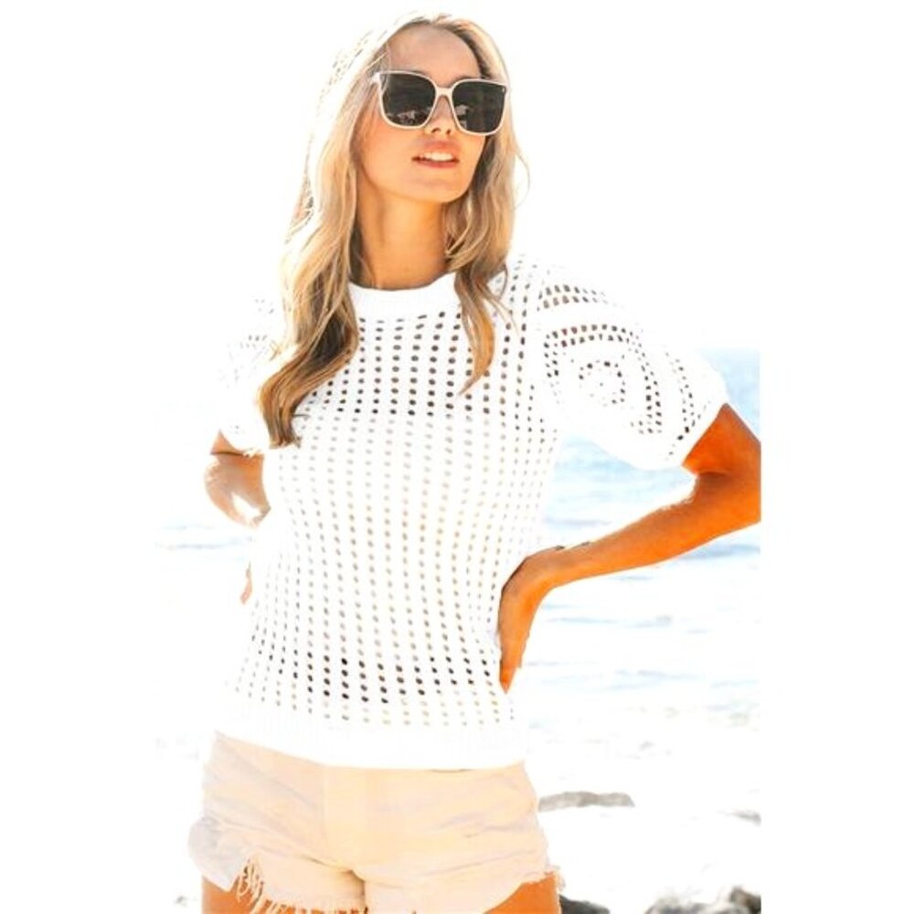 BiBi Crochet Knit Cover Up‎ With Puff Sleeves